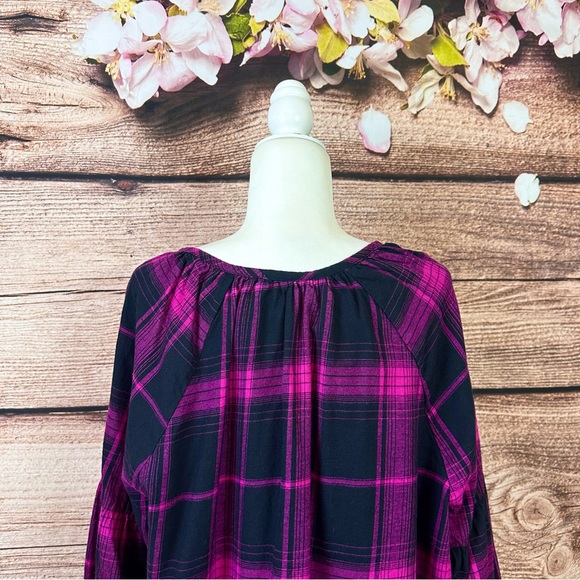 SOLD 🛍️ Woman Within Women’s Cotton Purple Plaid Balloon Sleeve Flared Blouse - Picture 5 of 8